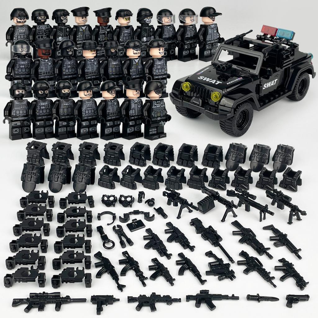 Package Children Assembled Building Block Toy X014 Accessories Tire Black Swat Car Pickup Truck