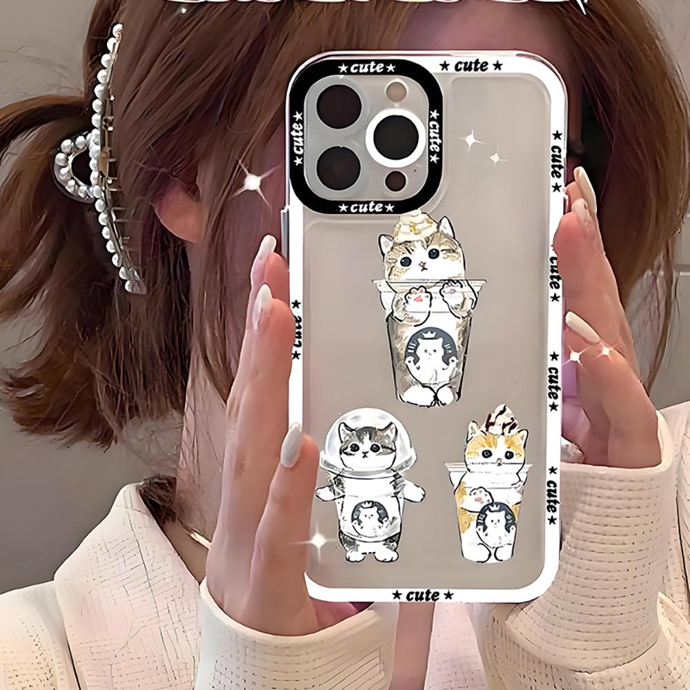 Cat Animal Cartoon Cat Phone Case For iPhone 16 15 11 12 14 13 Pro Max Mini X XS XR 7 8 Plus SE 16E Transparent Cover Fundas