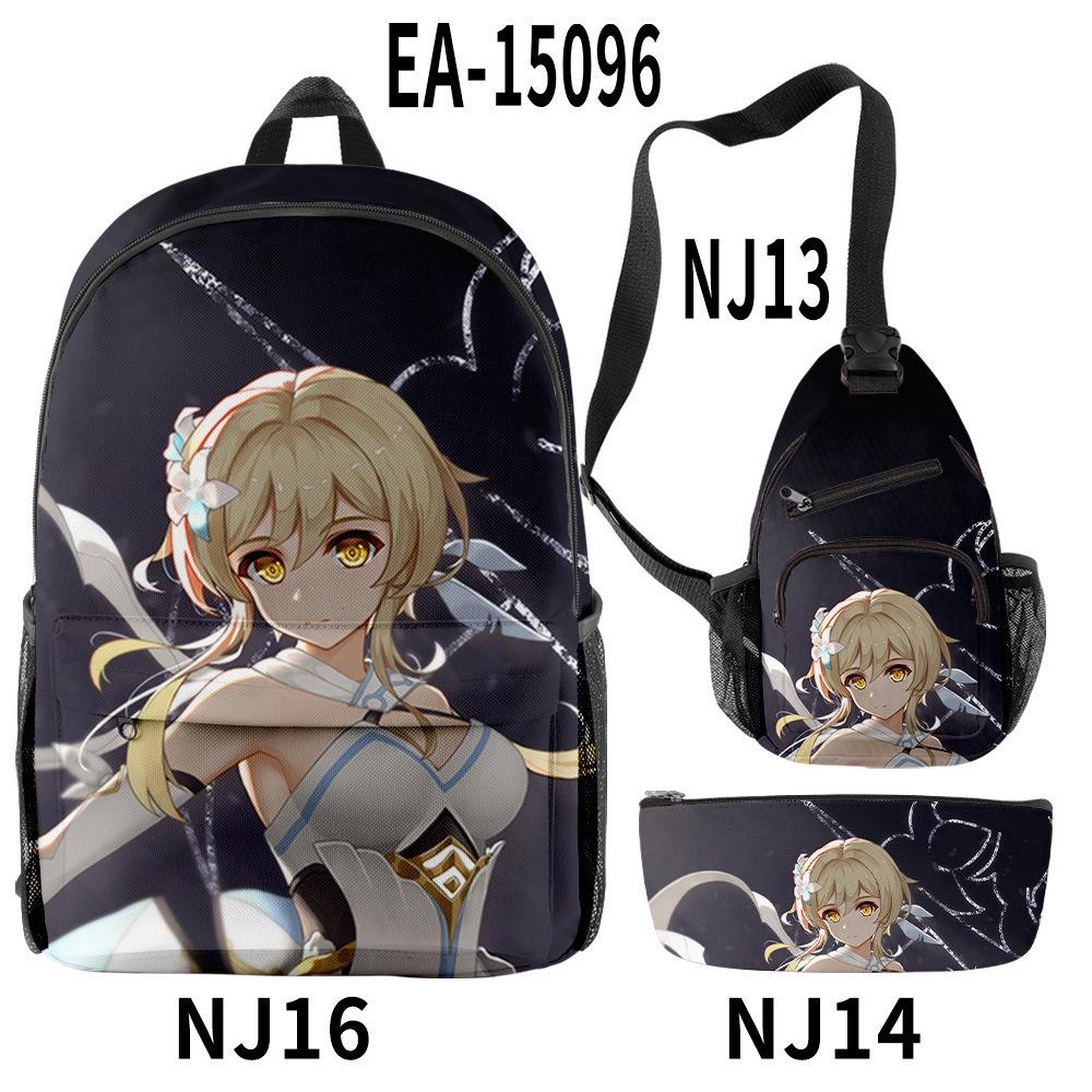 Luxury Novelty Cool Genshin Impact 3D Printed 3pcs/Set Pupil School Bags Travel Laptop Backpack Chest Bag Pencil Case