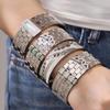 18K Gold Plated Honeycomb Pattern Stainless Steel Wide Bracelet with Zirconia Inlaid - European & American Fashion.