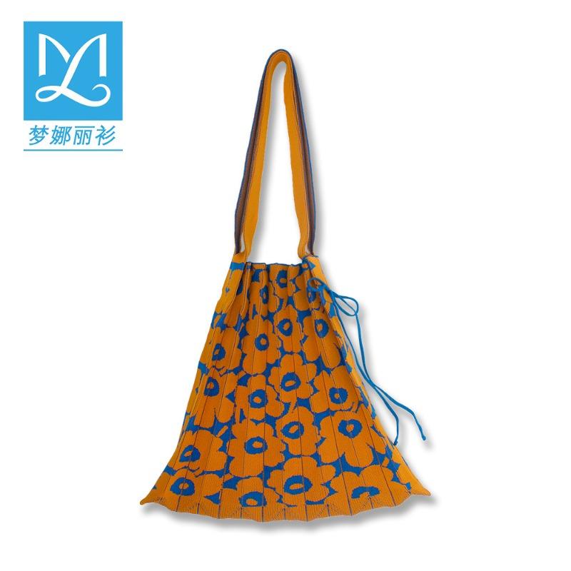 Spring Summer Shoulder Bag for Women Large Capacity Pleated Folding Organ Bag for College Students Knitting for Women