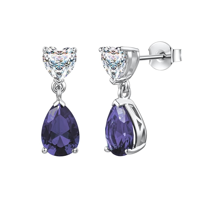 

[FANCIME] birthstone earrings ladies december tanzanite drop heart motif zirconia silver S925 amulet stone accessories Christmas birthday present gift