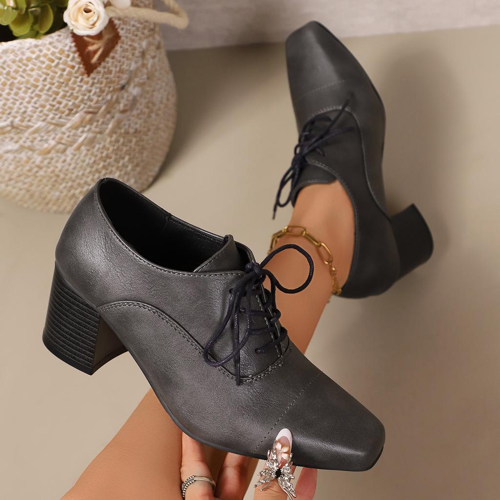 Plus Size Shoes for Women 36-43 Autumn Fashion Women Lace Up Square Toe High Heel Pumps Platform Non-slip Shoes