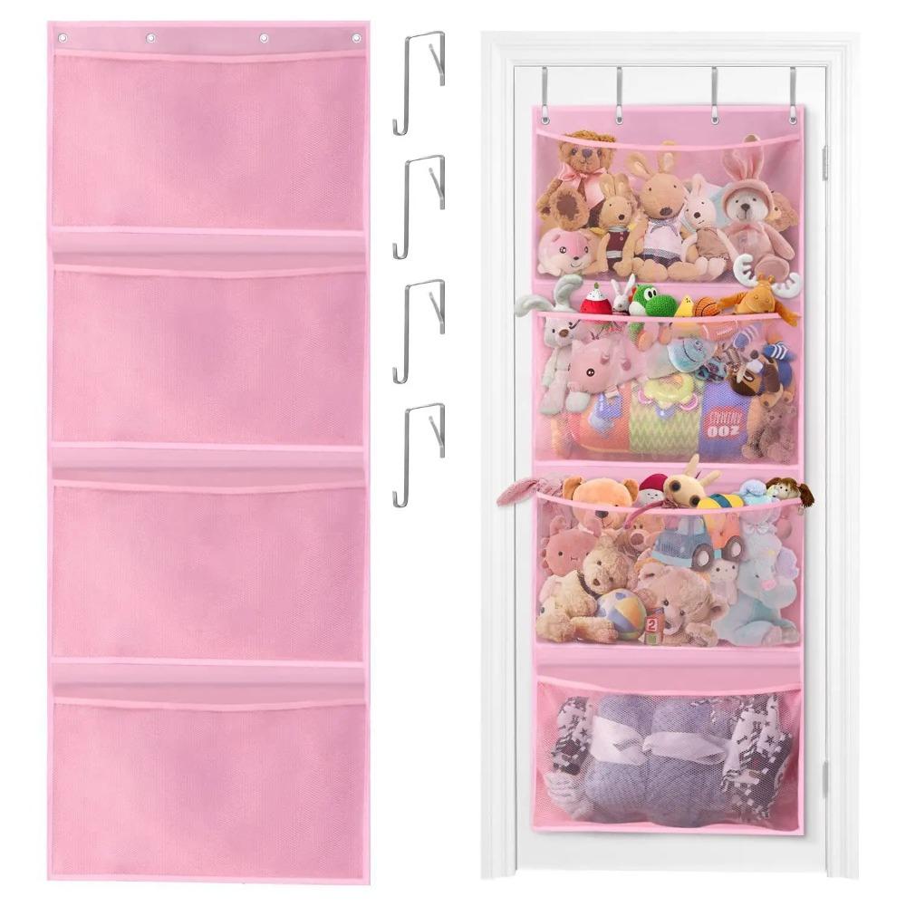 

New Large Size Wall-Mounted Storage Bag Mesh 4-Layers Toy Organizer Hanging Design Display Kid s Dolls рожевий