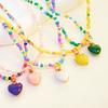 Colorful Beaded Necklaces Women Adjustable Heart Shapes Pendant Neckchains Bohemian Choker Colorful Accessory for Party