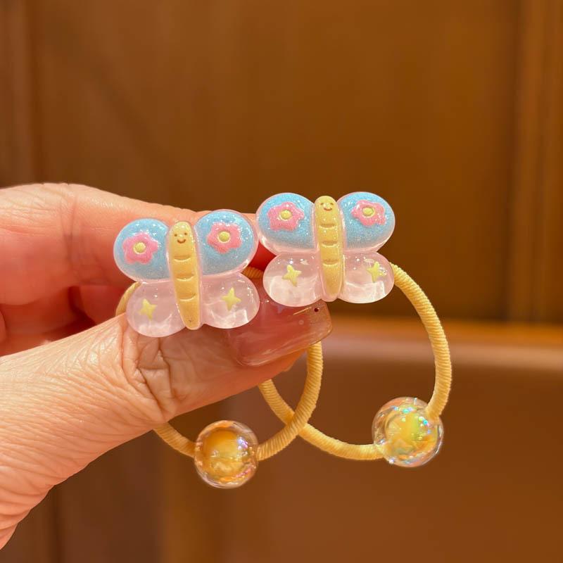 2 Pieces Cute Butterfly Cherry Elastic Hair Bands for Kids Girls Children's Hair Ties Baby Headdress Accessories