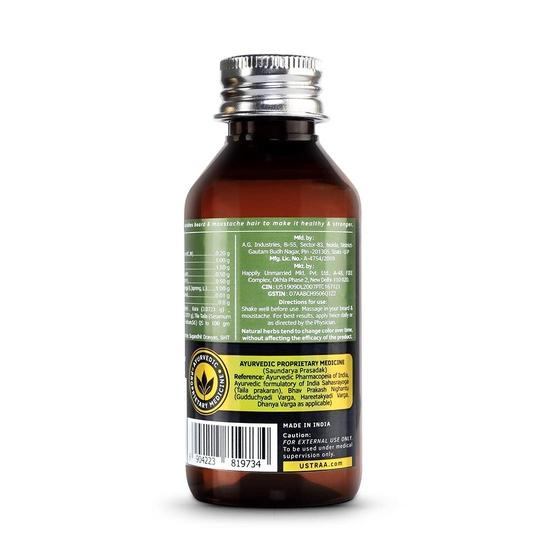 Ustraa Ayurvedic Beard Growth Oil - 100ml | Beard Growth Oil | With Asvagandha, Yastimadhuka Taila  | Best Ayurvedic Beard Growth Oil