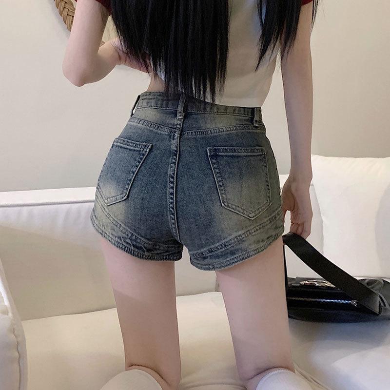 Retro High-Waisted Distressed Denim Shorts for Women - Petite Stretchy Summer Style