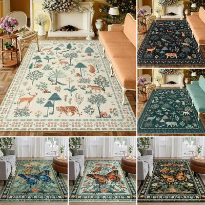 Vintage Schmetterling Wald Hirsch Tiger Natur Teppich Wohnzimmer Schlafzimmer Küche Dekor Rutschfeste Teppiche Zuhause Große Flächenteppiche