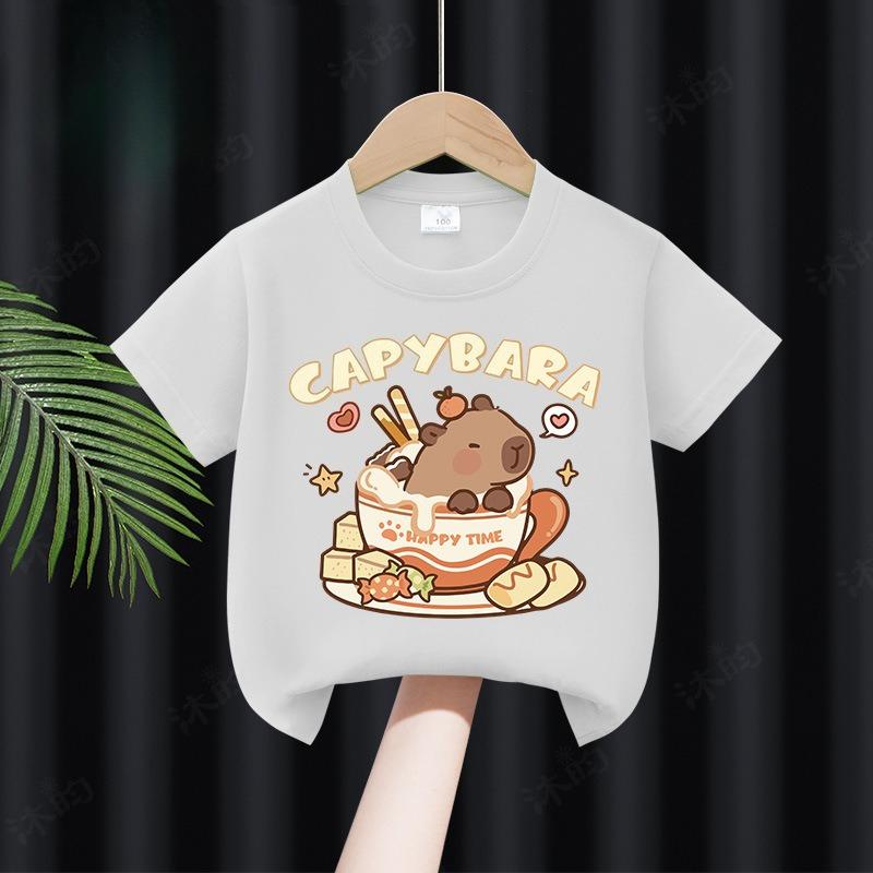 Kids Summer TShirts ShortSleeved Cartoon Print Pure Polyester Fashionable And Stylish Childrens Clothing