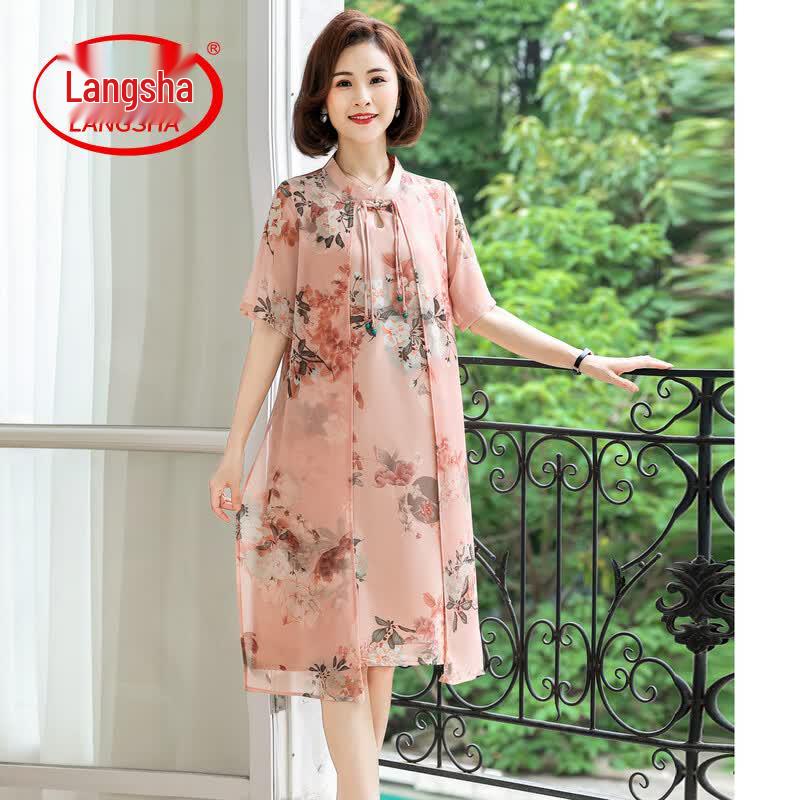 Langsha Plus Size New Chinese Style Printed Dress 5XL