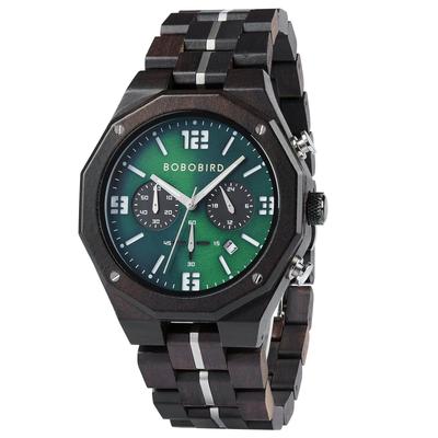 GT134 Men's Green Wooden Chronograph Watch Stainless Steel and Wood Band