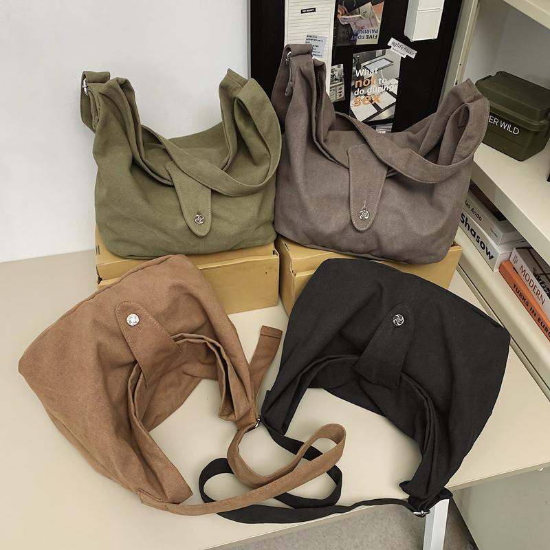 Student Messenger Bag Solid Color Crossbody Bag Men Canvas Bag Women's Large Capacity Commuter Shoulder Bag