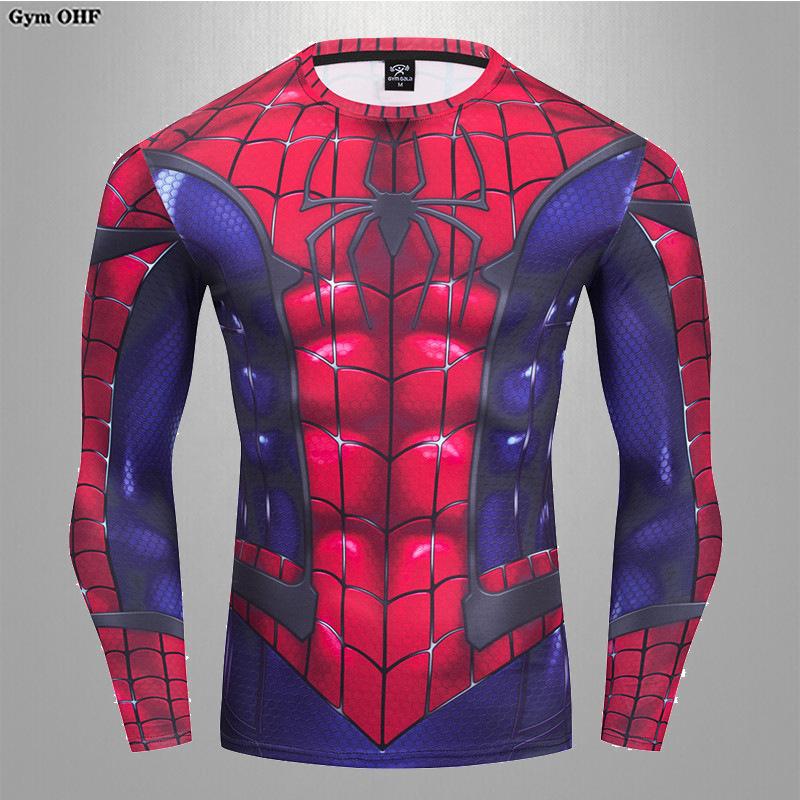 T-shirt de Compression Imprimé Spider-Man 3D Homme Marvel Manches Longues Séchage Rapide Hauts de Sport 2022