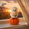 Indoor Seasonal Shelf Displays Fall Pumpkin Owl Figurine, Resin on Statue with Creative Scarf Sunflower for Autumn Thanksgiving Tabletop, Mantel,