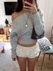 Off-Shoulder Strickpullover Damen Herbst Winter Elegant Lockerer Schnitt Langarm Top Lässig Einfach Herbst Winter Basic Pullover Sexy Koreanische Kleidung