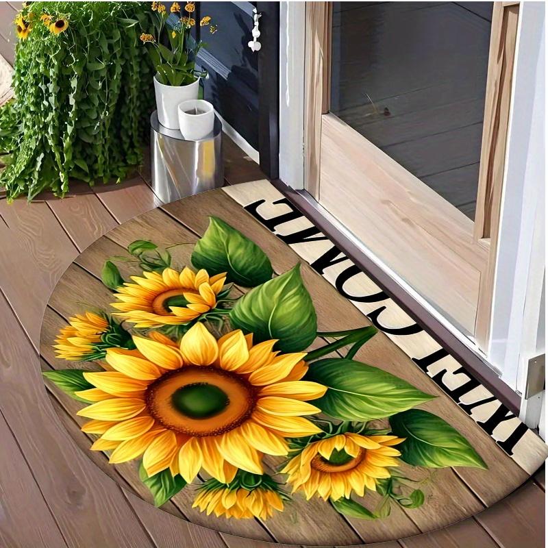 1 Stück Sonnenblumenmuster Halbkreis Willkommen Fußmatte Rutschfest für Außenbereich Terrasse Veranda Küche Badezimmer Eingangsbereich Bodenmatte