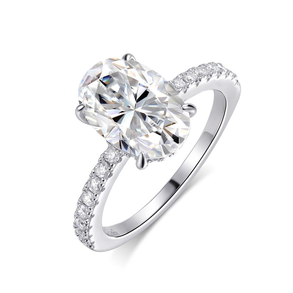 4.5CT Ovaal Geslepen Volledige Moissanite Verlovingsring voor Vrouwen Koperen Plating 18K Goud Verborgen Halo Diamant Trouwring SieradenGRA 5&zircon not GRA