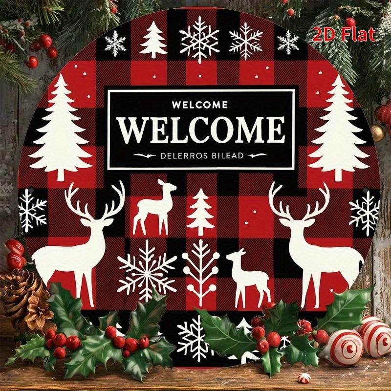 D Flat D Flat Printing Round Holiday Decorative Metal Sign Welcome Christmas Decoration Pattern Theme x Inches