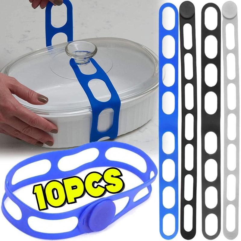10pcs Reusable Silicone Elastic Band Lid Straps for Pot Lid Holder Lunch Box Strap Elastic Bands Outdoor Tableware Storage Tools