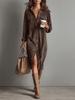 Corduroy Long-Sleeve Dress: Europe & America Fashion Trend Loose Lapel Shirt Skirt