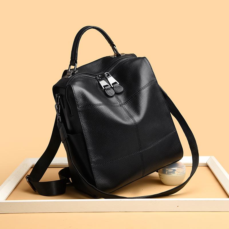 Women's Genuine Leather Top Grain Cowhide Backpack - Trendy Large Capacity Double Shoulder Bag 2025