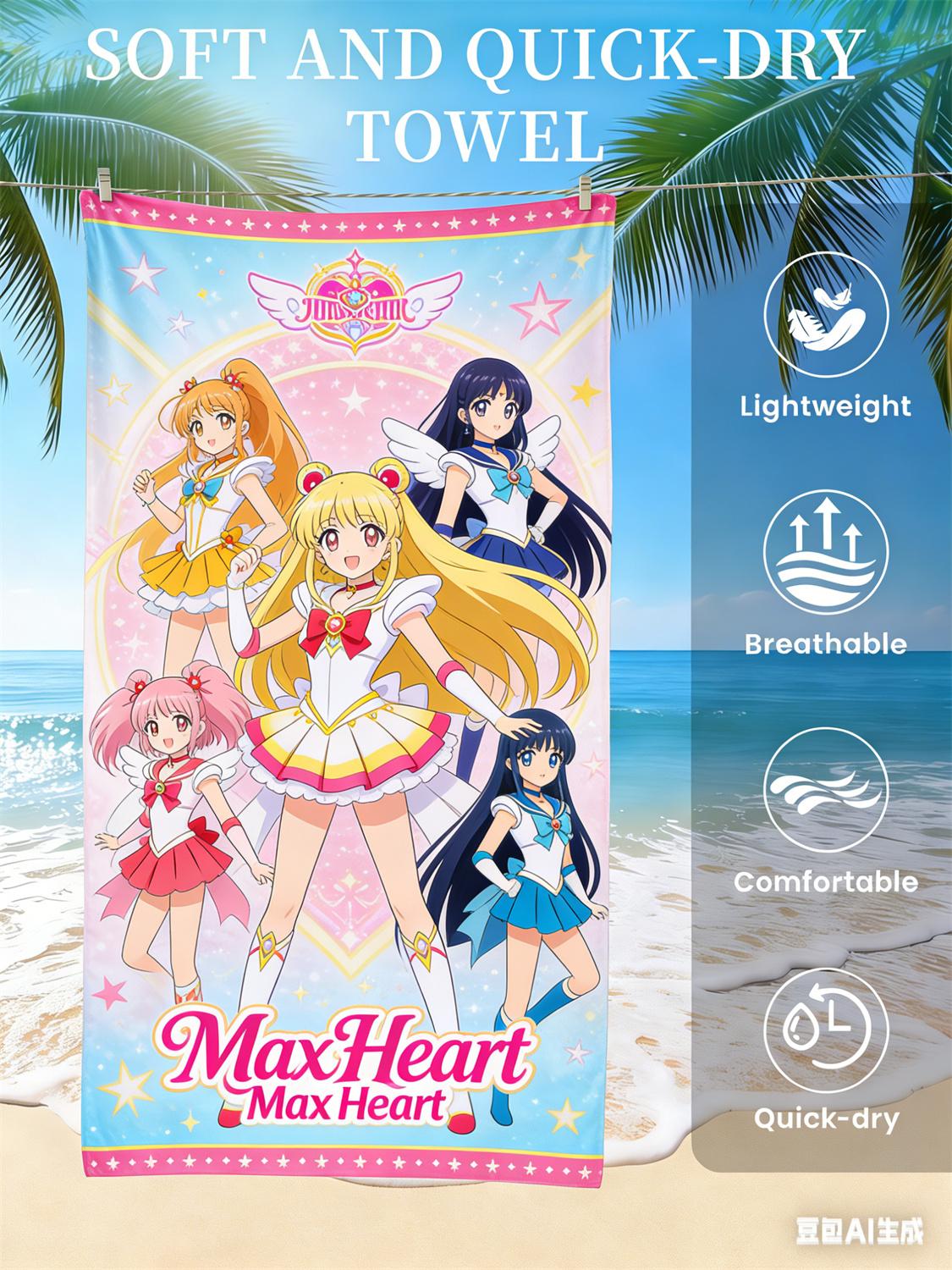 

Sailor Moon Beach Towel, Anime Fan Favorite Character Print Quick-Dry Towel for Beach, Pool, Vacation , Magical Girl Enthusiasts W30*H60(CM)