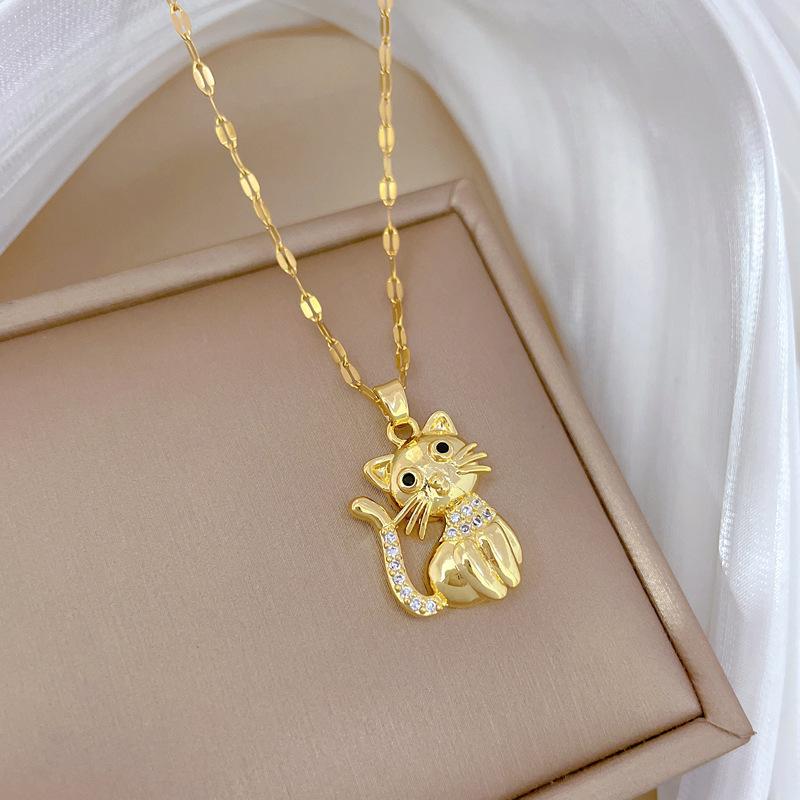 Black-Eyed Cat Zircon Light Luxury Temperament Gorgeous Full Diamond Necklace Female Versatile Collarbone Chain Titanium Steel Chain