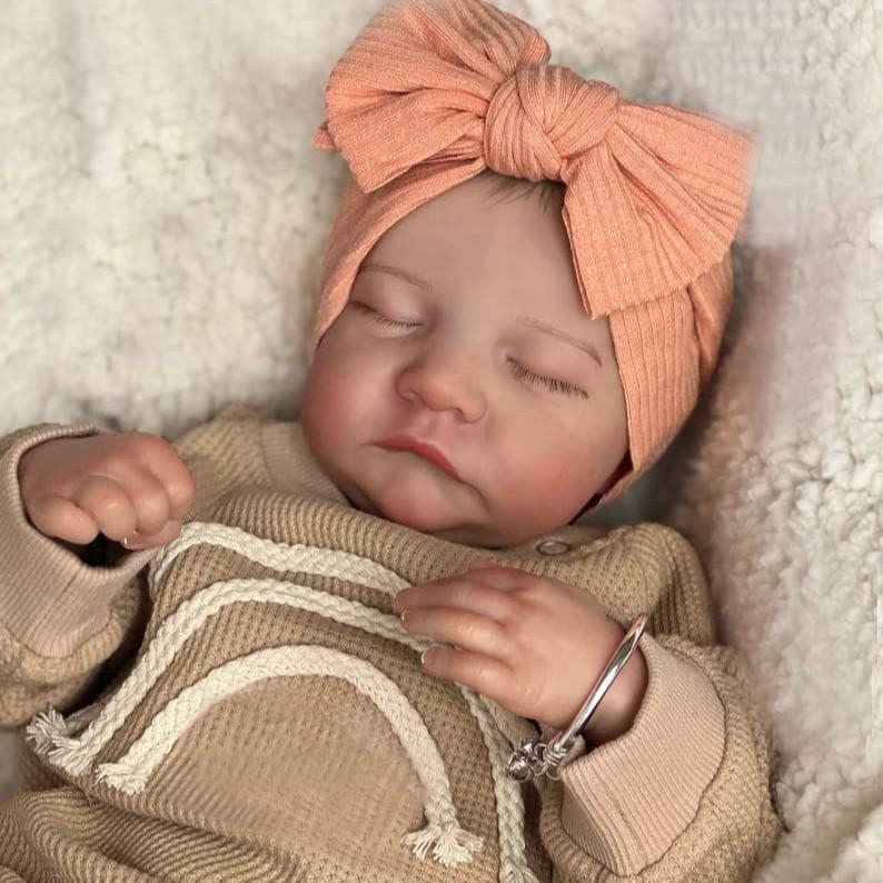 19inch Levi Newborn Baby Doll Reborn Sleeping Soft Silicone Flexible 3D Skin Tone with Visible Veins Hand Paint Hair Doll