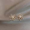 Korean Style S925 Sterling Silver Snowflake Diamond Pearl Stud Earrings for Women