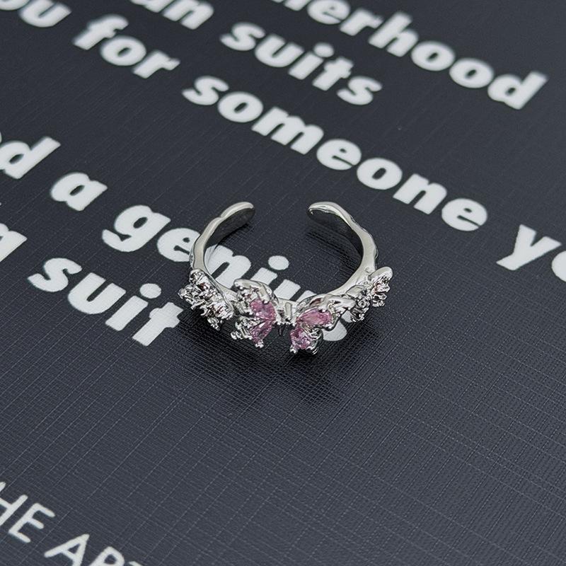 Süßer Mädchenstil Silber-Rosa Diamantenbesetzter Schatz Schleife Stern Krone Offener Ring Nische Stapelring Frau