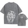 Anime Printed Streetwear Vintage Washed T-shirt Men Harajuku Manga Graphic Print Gojo Acid Wash Tops Tee Shirt