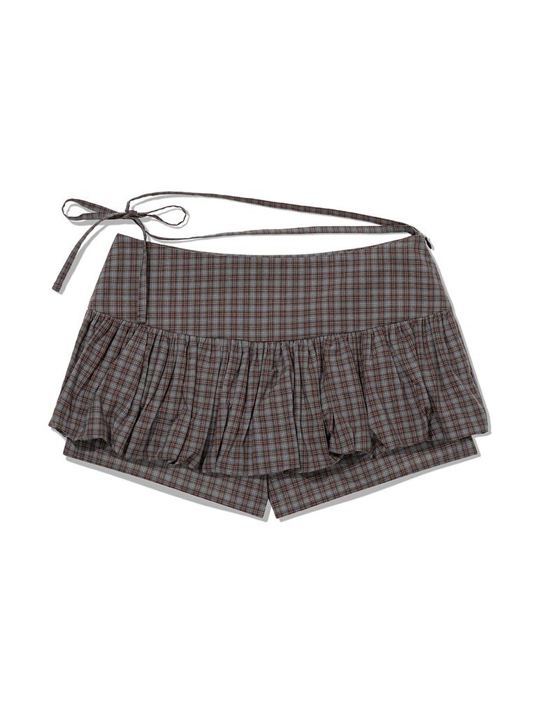 Eogeulliswedou Checkered Pumpkin Skirt Pants (Brown)