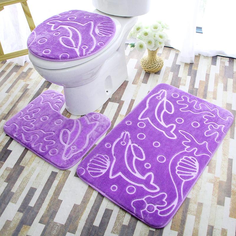 3PCS Home Bathroom Bath Mat Set Toilet Mat Non-slip Bath Mat Bathroom Carpet Shower Carpet Set Toilet Cover Floor Mat