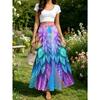 Blue-Purple Gradient Dreamy Print Midi Skirt, High-Waist Flowy Vacation Style Flared Skirt, Ethereal Style Summer Casual Vacation Style
