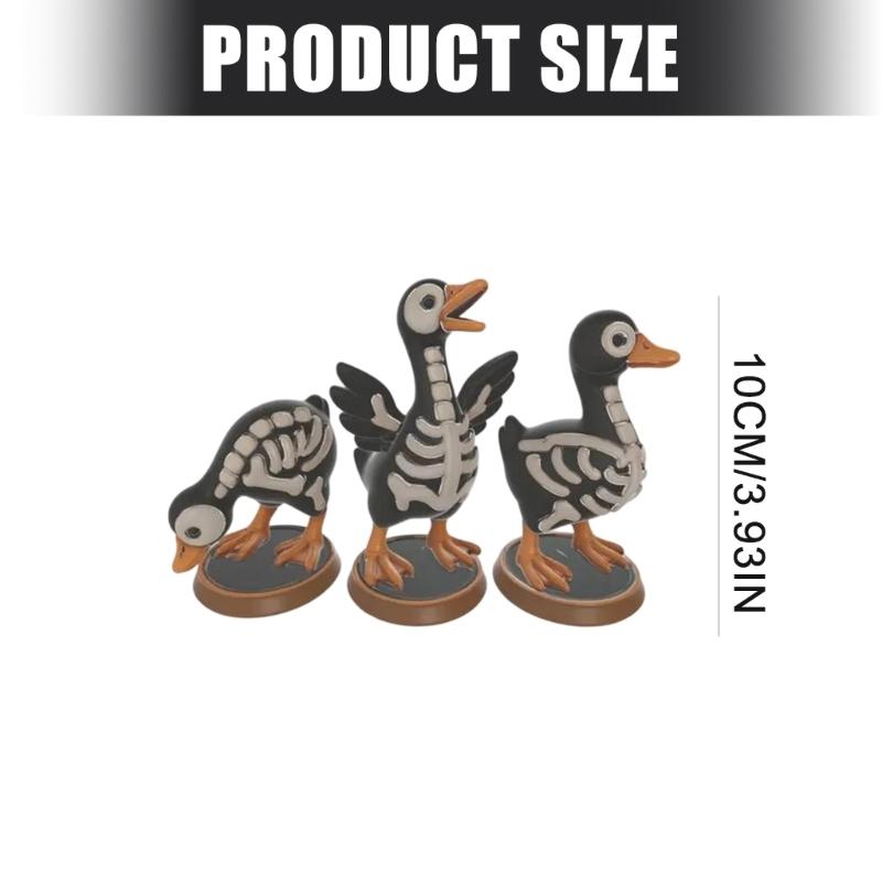 Bone Print Bird Figurines for Halloween, Set of 3 Freestanding Figures for Shelf Display, Side Table Arrangements and Entryway Styling