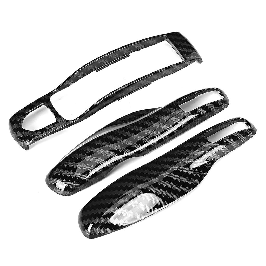 3pcs Set Carbon Fiber Style Car Key Trim Cover Fit for Cayman