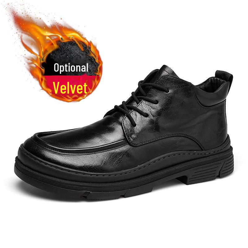 Men's Genuine Leather British-Style Martin Boots - Casual, Fashionable, High-Top, Breathable, Thick-Soled, Trendy Shoes.