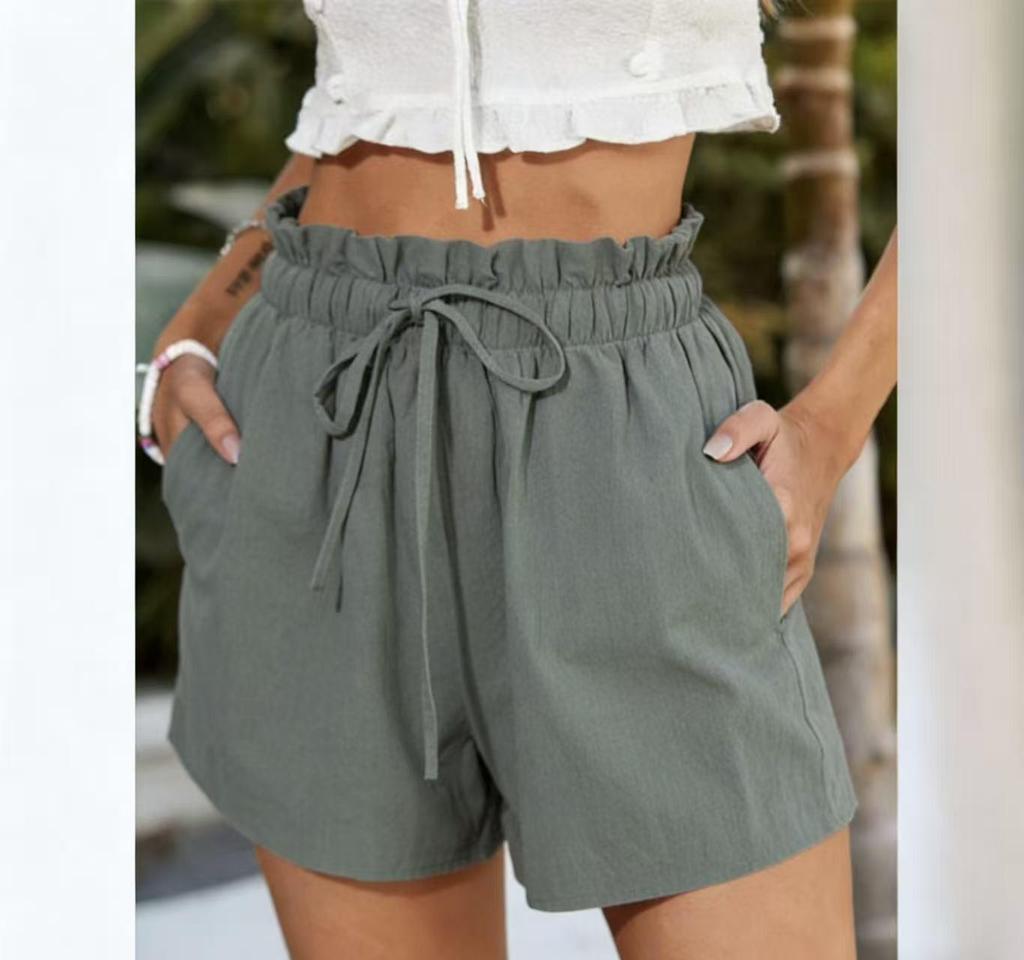 High-Waist Solid Color Loose Casual Fashion Shorts for Women