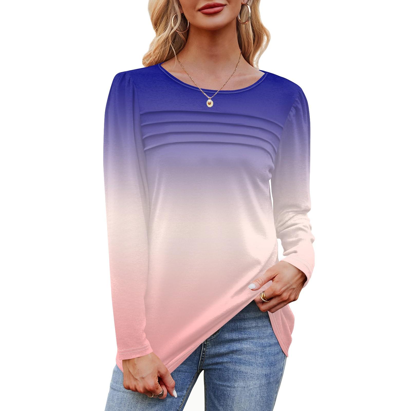 

Женский свободный повседневный топ с круглым вырезом и длинными рукавами, модный топ L темно-синий