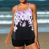2-teiliges konservatives Tankini-Set Digitaldruck Bauchkontrolle Hohe Taille Boy Shorts Spaghettiträger Strand Badeanzug