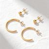 4Pcs/Set Titanium Steel Earrings for Women Minimalist Gold Color C-Shaped Stud Earrings Fashion Daily Jewelry Decoration Wear