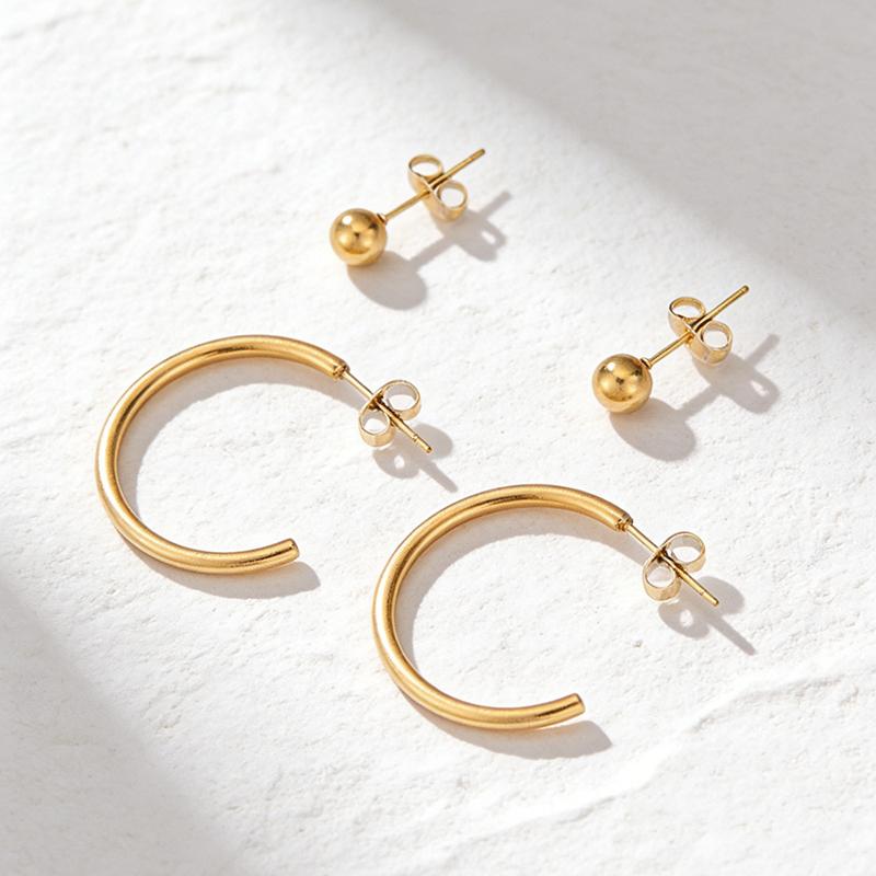 4Pcs/Set Titanium Steel Earrings for Women Minimalist Gold Color C-Shaped Stud Earrings Fashion Daily Jewelry Decoration Wear