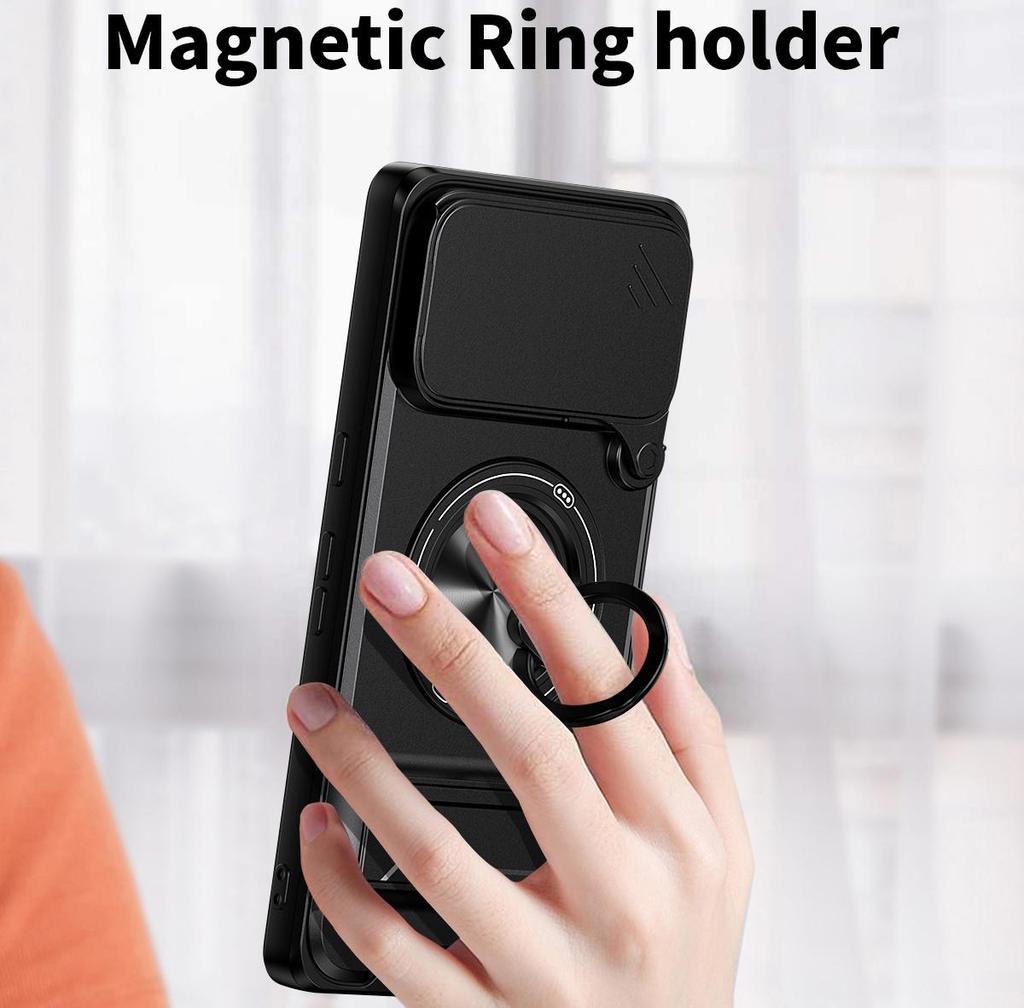 Sliding Camera Lens Cover for Google Pixel 7 Pro Case With Built-in Ring Stand Phone Case