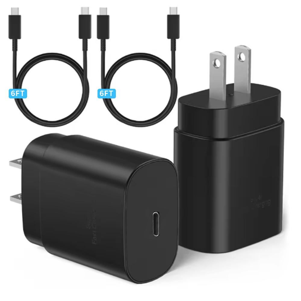 Carregador Tipo C 2 Pacotes 25W PD Carregador de Parede USB Bloco de Carregamento Super Rápido e Cabo de 1,8m para Celular Android para Samsung Galaxy S24