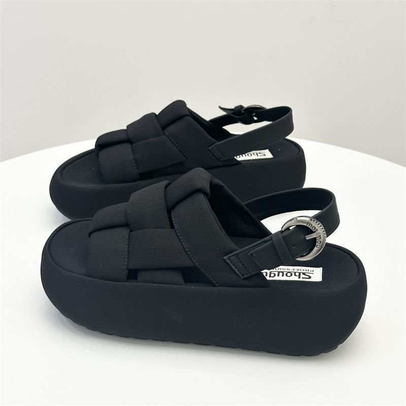 Comfortable open-toe fashion yellow woven casual sandals women's summer breathable temperament versatile platform beach shoes