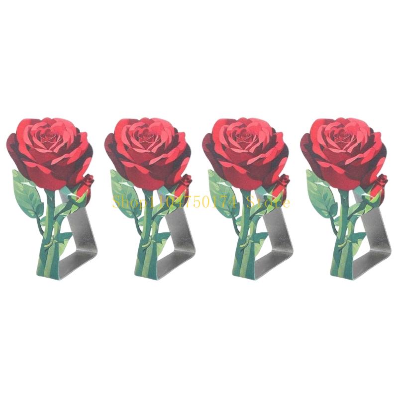 Stainless Steel Tablecloth Clamps With Rose Floral Design Flower Table Cloth Clips Decorative Tablecloth Fasteners top sale