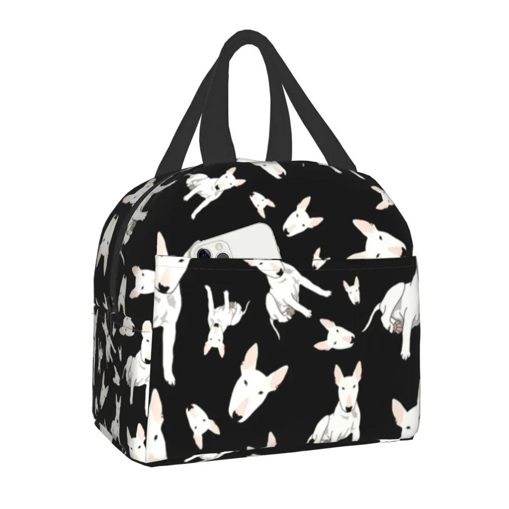 Zvířecí Mopsí Stopy Přenosný Obědový Box Ženy Nepropustný Kočka Mops A Pes Mopsí Stopy V Černé Jídlo Izolovaná Obědová Taška