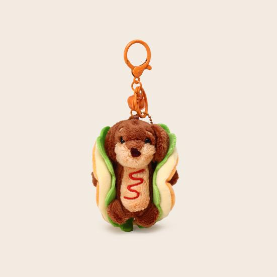 Dachshund Dog Hamburger Keychain Pendant Plush Bag Charm Dual-Function Key Chain Bag Hanger Accessory