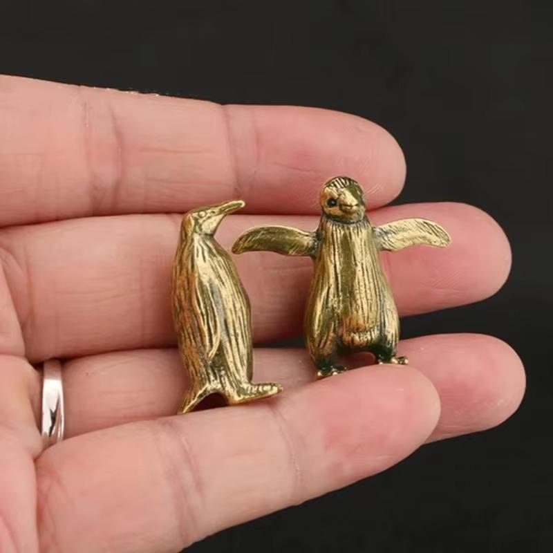 Funny Brass Standing Little Penguin Statue Desktop Decorative Trinkets Creativity Marine Animal Cute Craft Collection Children